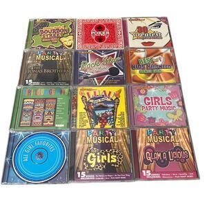 Party Music Bundle of 12 Music CD’s Kids, Eighties, Poker,Tiki,Luau, Mardi Gras